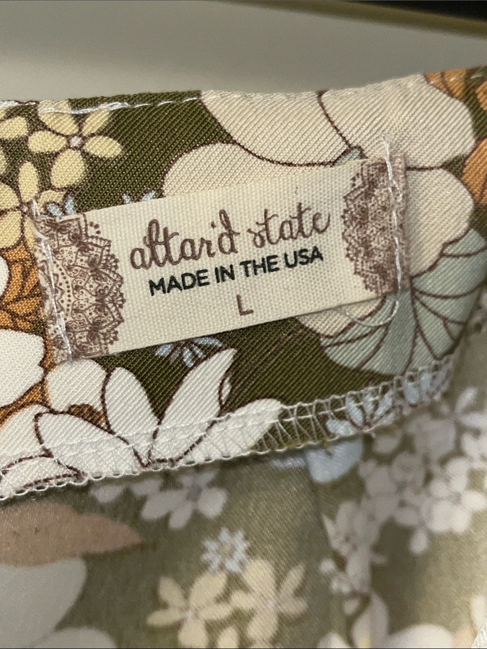 Altar'd State Olive Floral A-Line Skirt with Blue & White Blooms - Picture 7 of 8